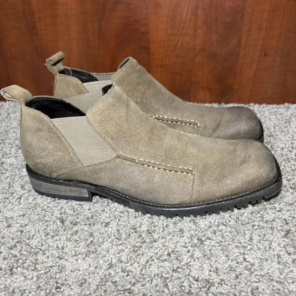 Aston Grey Chelsea Collection Ankle Boots Brown Leather Suede Square Toe Sz 9